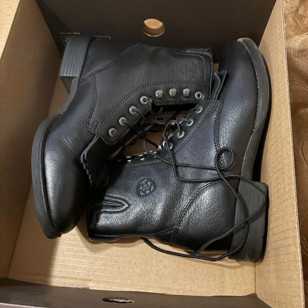 Ariat Black Leather Lace Up Boots - Picture 6 of 7